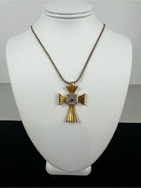 Vintage 1988 Stuart Devlin Franklin Mint Sapphire Coronation Cross Necklace